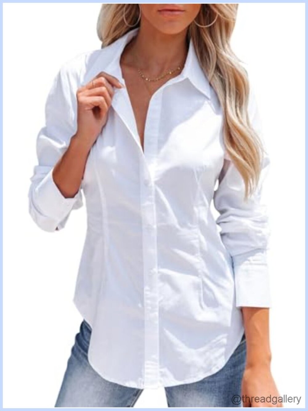 Women's Long Sleeve Button Down Shirt Slim Fit Wrinkle Free Collared Blouse